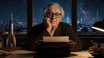 Ray Bradbury 出生星盤，本文主要觀察軒轅十四與本命太陽、木星之間的緊密合相。